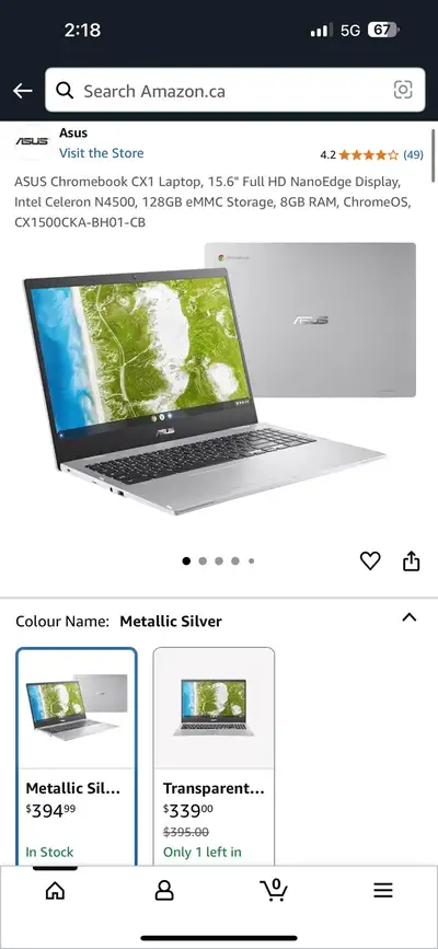 ASUS Chromebook CX1 (CX1500CKA) - Metallic Silver, View more