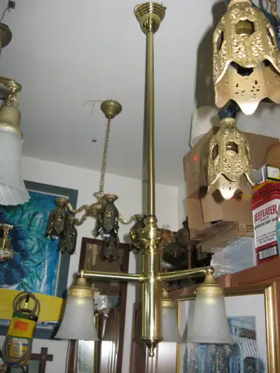 LARGE VINTAGE VICTORIAN EARLY 1900'S ELECTRIC HANGING LIGHT, View more