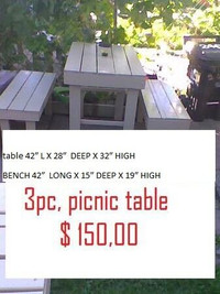 rustic 3  pc. picnic table furniture $ 150,00