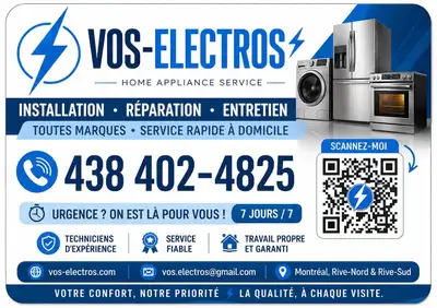 Appliance installation & repair service at home SOUTH SHORE / MONTREAL / LAVAL Washer, Dryer, Stove,...