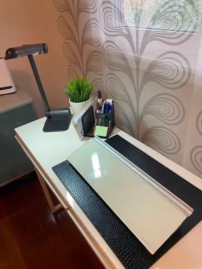 Desk Bundle – Glass Desktop Whiteboard, Desk Lamp & Organizer, View more