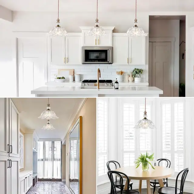 NZZDYI Brass Vintage Glass Pendant Light, 10.6 Gold Adjustable H in Indoor Lighting & Fans in Oshawa / Durham Region - Image 8