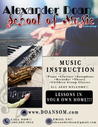 MUSIC LESSONS IN YOUR OWN HOME! - Piano, Clarinet, Saxophone.