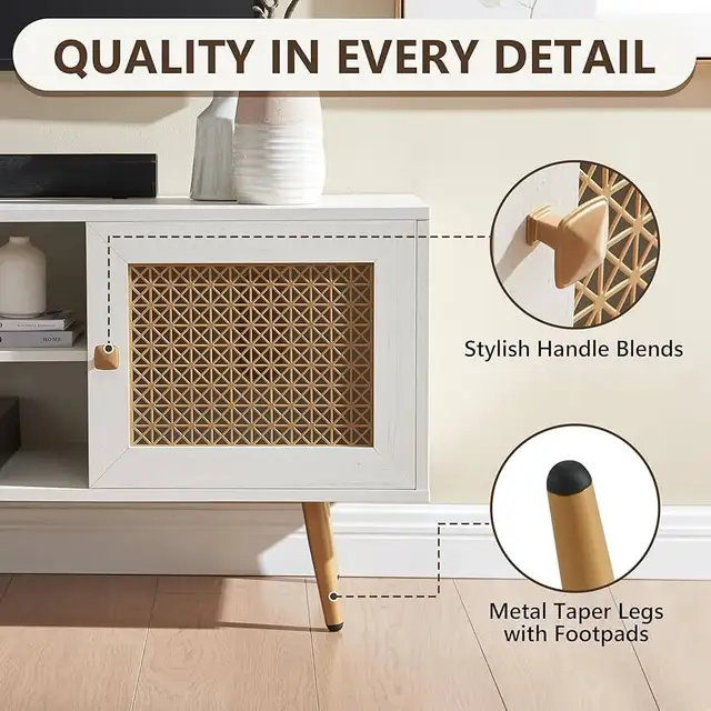 65" Mid Century Modern White TV Stand with Metal Decoration, Woo in TV Tables & Entertainment Units in Markham / York Region - Image 5