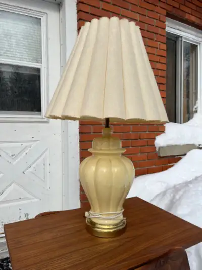 Lovely large vintage lamp art deco revival pastel yellow 1980, View more