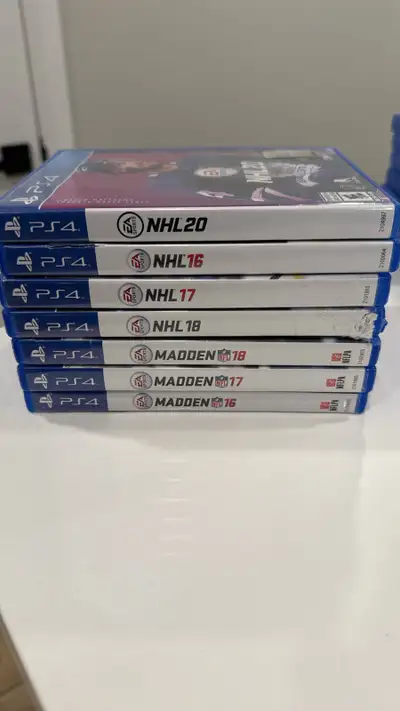 PS4 games 1. NHL 20 @ 7 2. NHL 16 @ 8 3. NHL 17 @ 5 4. NHL 18 @ 6 5. Madden 18 @ 7 6. Madden 17 @ 9...