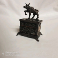 Miniature bronze bull Taurus statue w/side board dresser Zodiac