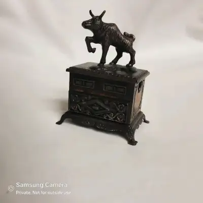 Miniature bronze bull Taurus statue w/side board dresser Zodiac, View more