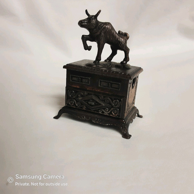 Miniature bronze bull Taurus statue w/side board dresser Zodiac in Arts & Collectibles in Calgary