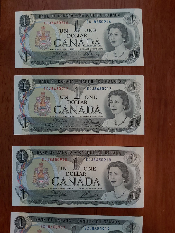 5 B of C 1973 $1 Bills Crow-Bouey ECJ 8650916,7,8,9,20 (in Seq) in Arts & Collectibles in Saint John - Image 2