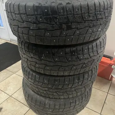 4 Winter tires studded on wheels 245-65-R17 came off a 2017 jeep trail hawk couple winter left on th...