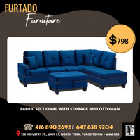 Ref. 0049 – FABRIC SECTIONAL WITH STORAGE AND OTTOMAN