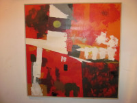 Large 1970s ABSTRACT Oil painting red orange white