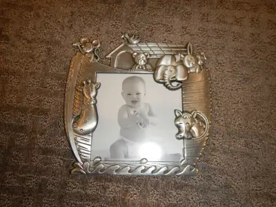 Noah’s Ark 5x5” Metallic Picture Frame, $5; My Baptism Day Metallic 4x6” Photo Album and Picture Fra...