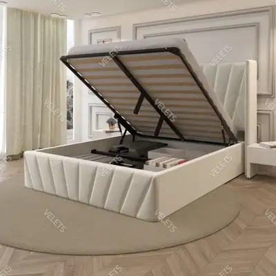 Bed with storage { Velvet Material } - Hydraulic lift up bed, View more