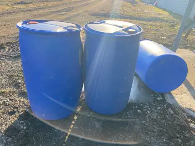 Empty plastic drums, 205 litres, $20, can b used for various other things, floating docks, garbage c...