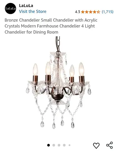 NEW Lalula Bronze Small Acrylic Crystals Chandelier, 4 Light, View more