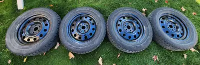 Set of 4 steel winter rims with winter tires. 18 inch rims with a 5x114.3mm lug pattern and a 60.1mm...