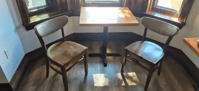 Small dining tables and 2 chairs with wood grain top, View more