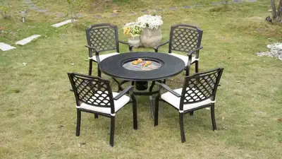 5-Piece Round Cast Aluminum Patio Dining Set, View more