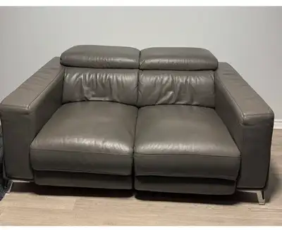 Gray Genuine Leather Reclining Loveseat, View more