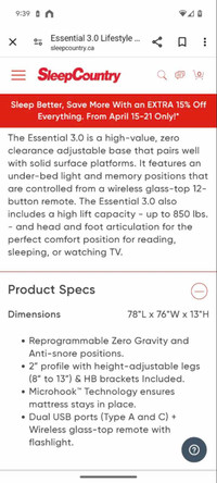 King electric adjustable bed frame