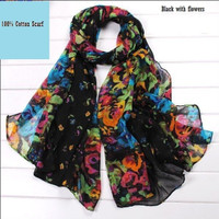 NEW Women’s Flowered  100% Cotton Scarves (40 x 70 inches)