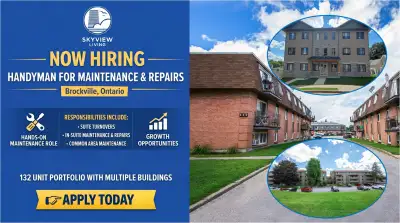  HANDYMAN / MAINTENANCE TECHNICIAN – BROCKVILLE, ON, View more