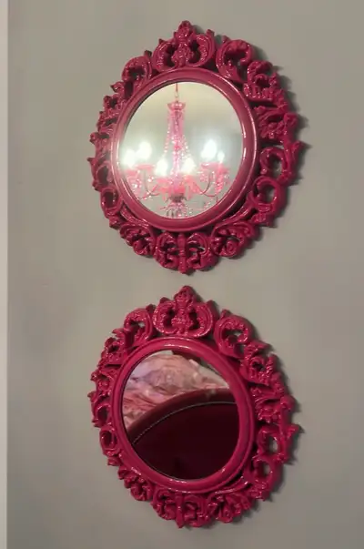 Set of 2 Ornate Pink Baroque-Style Wall Mirrors, View more