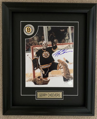 Gerry Cheevers Boston Bruins Action Photo Framed Autographed