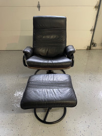 Black Leather Reclining Chair with Ottoman