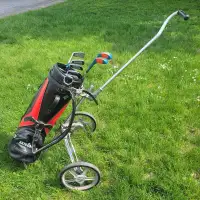 Golf Bag, Clubs and Pull Cart.