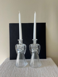 CHRISTMAS VINTAGE GLASS ANGEL CANDLE HOLDERS-USED