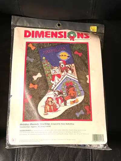  Vintage Dimensions Holiday Hounds Christmas stocking needlepoin, View more