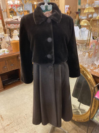 Manteau vintage fausse fourrure et laine style 1940 femme medium