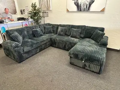 U Shaped Plush Grey Corduroy Sofa Bed | 7 Seater | On Sale , View more