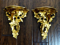 FLORENTINE gold gilt WALL SHELVES Rococo HOLLYWOOD REGENCY pair