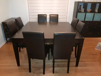 TABLE ONLY!!! This solid wood table seats 8 people at its full size of 5'x5', or 6 people when the c...