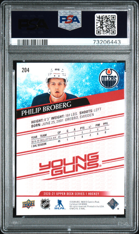 2020-21 UD PHILIP BROBERG YOUNG GUNS EXCLUSIVES ROOKIE PSA 10! in Arts & Collectibles in Strathcona County - Image 2