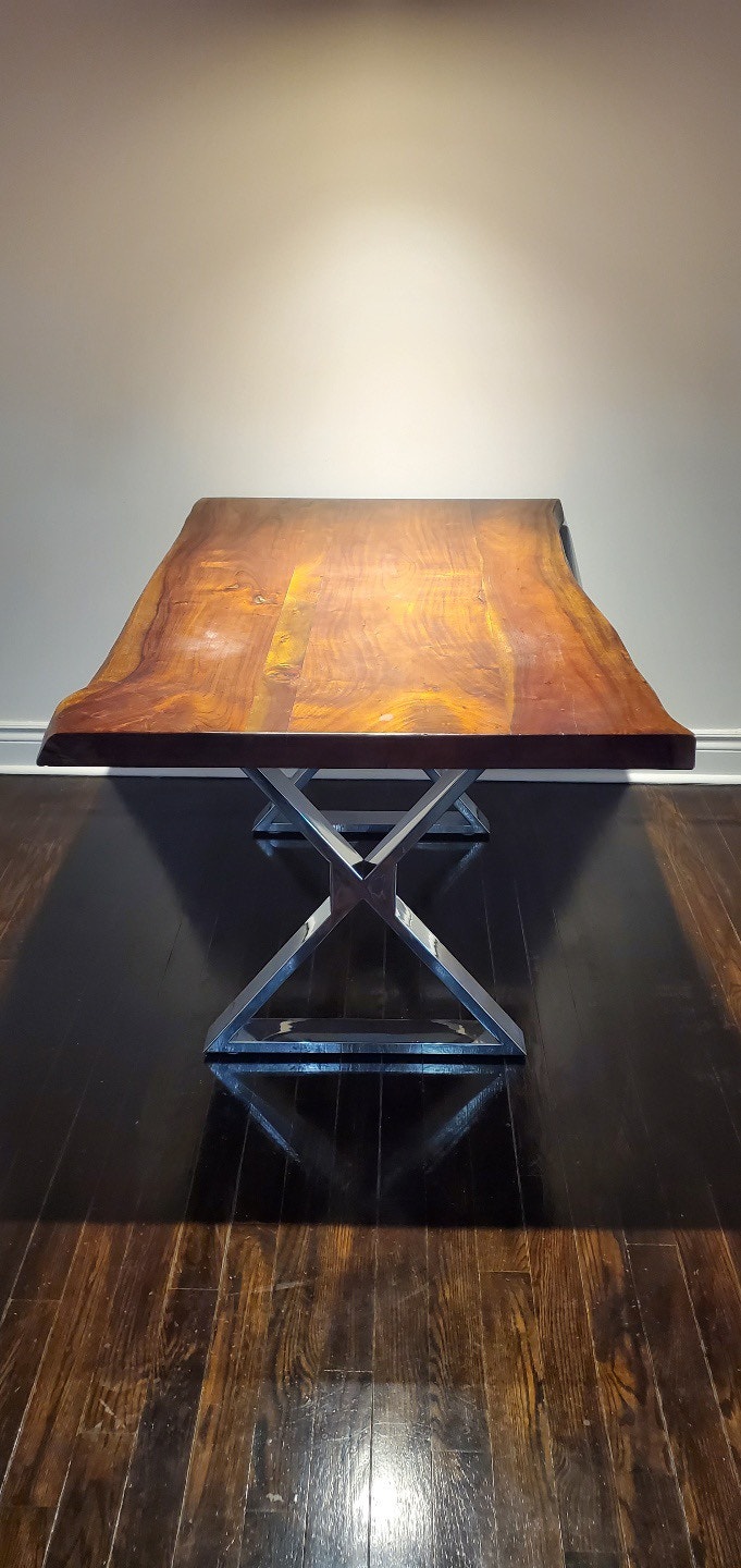 WAZO Live Edge Acacia Dining table with chrome X legs (150cm