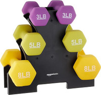 BRAND NEW 6 dumbbells with stand, 3 pair,  32 lbs total