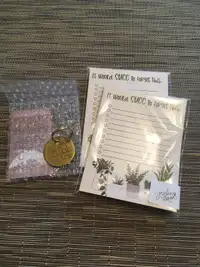 NWT - 3PCS - PLANT THEMED BRASS HAND STAMPED KEYCHAIN / NOTEPADS