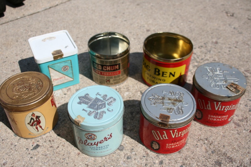 ANTIQUE PIPE 'n TOBACCO TINS also PLAYER'S PLASTIC HUMIDOR CIGAR Arts