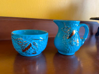 Vintage Wade Golden Turquoise England Cream and Sugar Bowl
