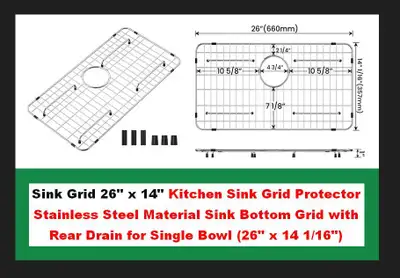 Kitchen Sink Grid Protector 26"x14" Stainless Steel Rear Drain, View more