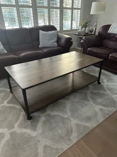 Faux Wood Coffee and Side Table with Metal Frame, View more