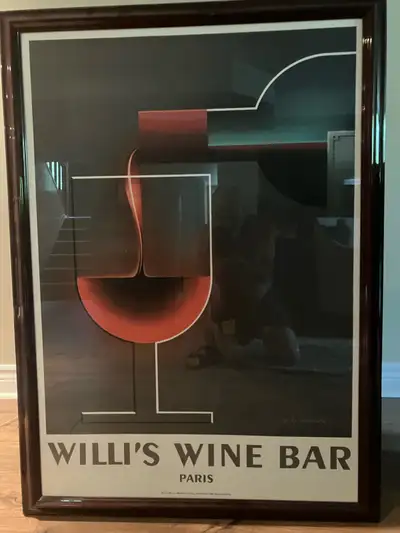 Vintage Willy‘s wine bar poster, beautifully framed poster 27.5 inches x 40.25