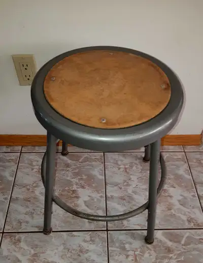Vintage steel lab/shop industrial stools, height adjustable legs, excellent condition. Two for sale....