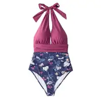 Cupshe - Purple & Blue Floral Ruched Halter One-Piece
