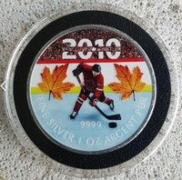 2010 OLYMPIC WINTER GAMES 1 OZ PURE .9999 HOCKEY COIN